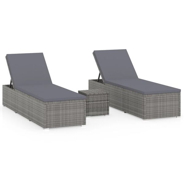 vidaXL Sun Lounger Gray PE rattan Standard Adjustable Armrests