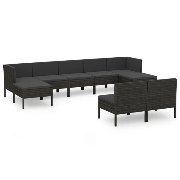 vidaXL Garden Lounge Set Black PE rattan, polyester, powder-coated steel