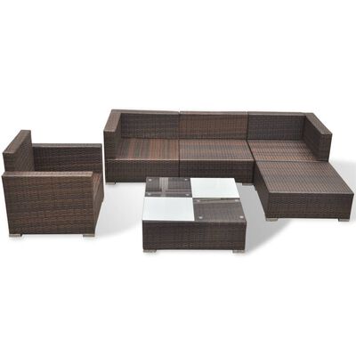 vidaXL 6 Piece Patio Lounge Set with Cushions Poly Rattan Brown