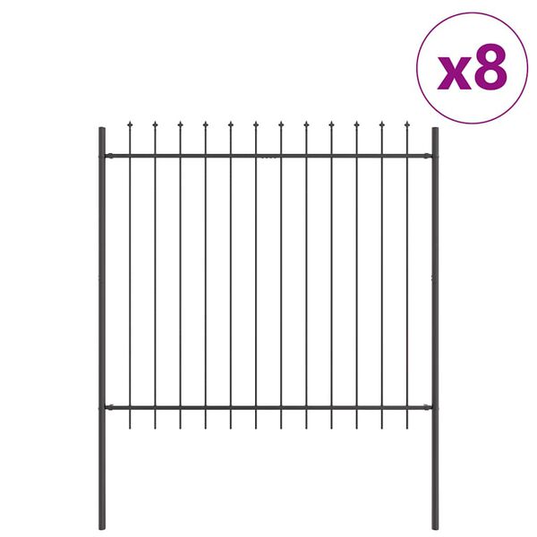 vidaXL Garden Fence 8 pcs Grey 44.62 x 4.92 ft Powder-coated Steel