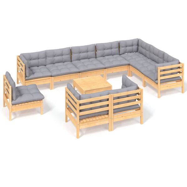 vidaXL Outdoor Lounge Set Grey cushions, natural wood