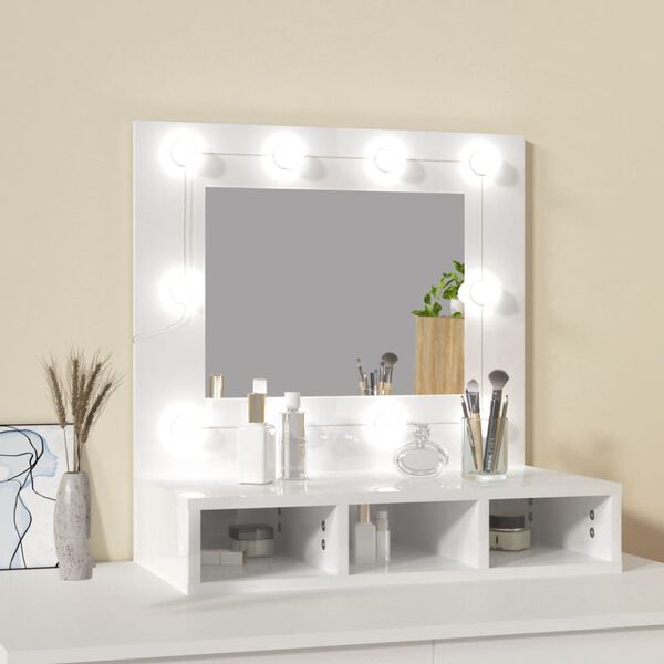 vidaXL Mirror Cabinet High gloss white Engineered wood, acrylic