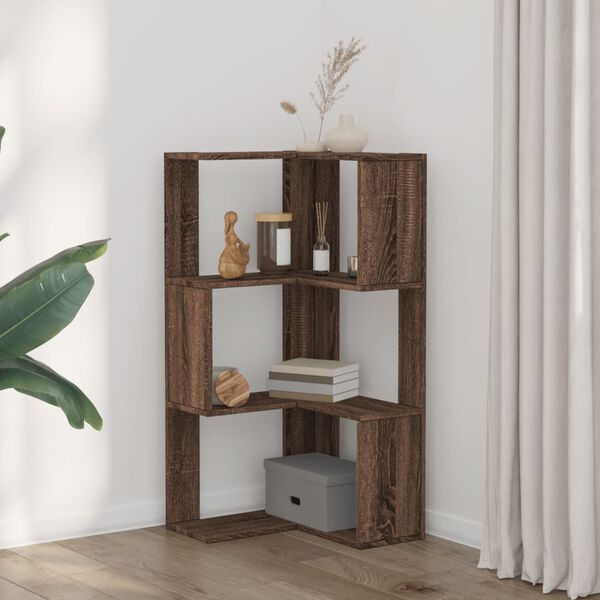 vidaXL Corner Bookcase 3-Tier Brown Oak 19.7x19.7x40.2" Engineered Wood