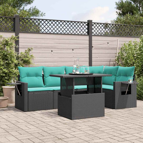 vidaXL 6 Piece Garden Sofa Set with Cushions Black Poly Rattan