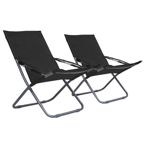 vidaXL Folding Beach Chairs 2 pcs Fabric Black