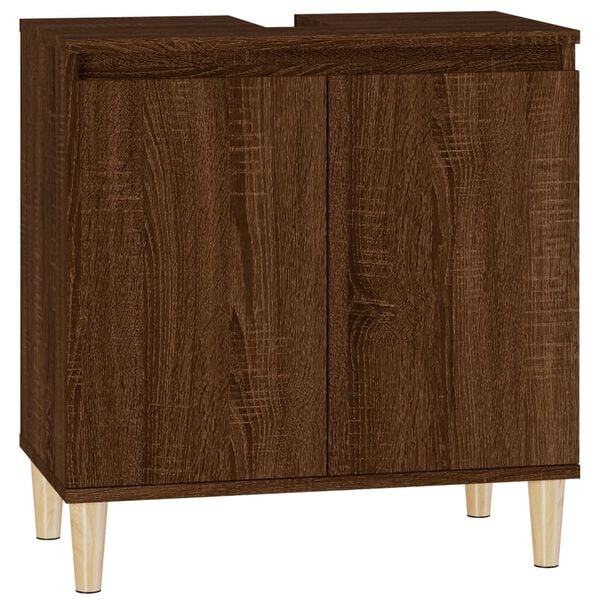 vidaXL Sink Cabinet Brown Oak Engineered Wood, Solid Eucalyptus Wood