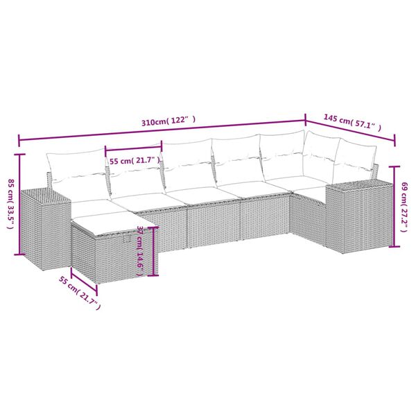 vidaXL Garden Sofa Set Light Grey Poly Rattan, Powder-Coated Steel