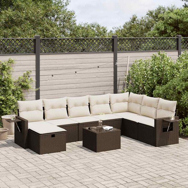 vidaXL Garden Sofa Set Brown PE rattan Large UV-resistant materials