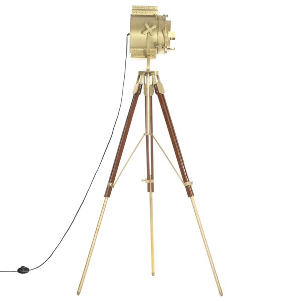 vidaXL Floor Lamp Natural and brass Solid mango wood Large Floor Lamp