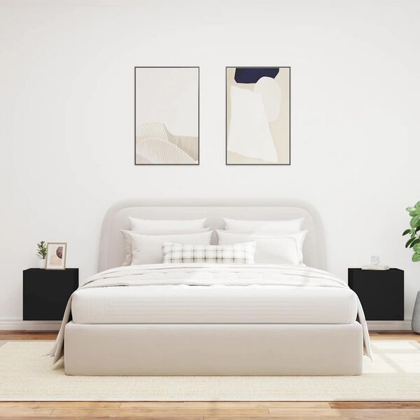 vidaXL TV Wall Cabinet Set of 2 Black Engineered wood Medium