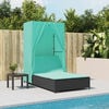vidaXL Double Sun Lounger with Roof and Curtains Black Poly Rattan
