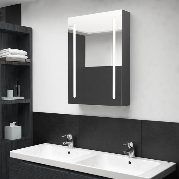 vidaXL Bathroom Cabinet Grey MDF with Melamine Finish, Glass Medium