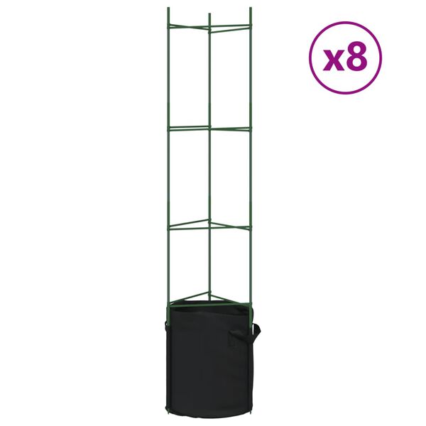 vidaXL Tomato Cage Set of 8 Green and Black Steel with PE coating, PP