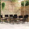 vidaXL Garden Dining Set Black Steel, PE rattan, Glass Large Stackable