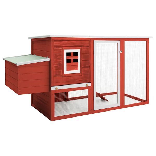 vidaXL Chicken Coop Red and white Pine wood, Plywood, Iron wire Large
