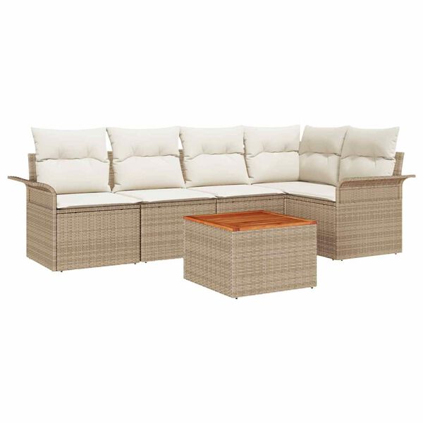vidaXL Garden Sofa Set with Cushion 6 pcs Beige Poly Rattan