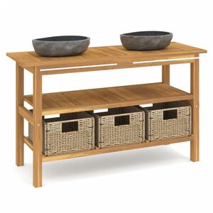 vidaXL Vanity Cabinet With Sink Teak Wood, Black Teak Wood Large