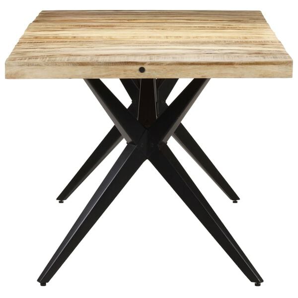 vidaXL Dining Table Natural, Black Rough Mango Wood, Powder-Coated Steel
