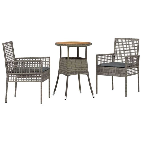 vidaXL Garden Dining Set 3 pcs Grey Poly Rattan