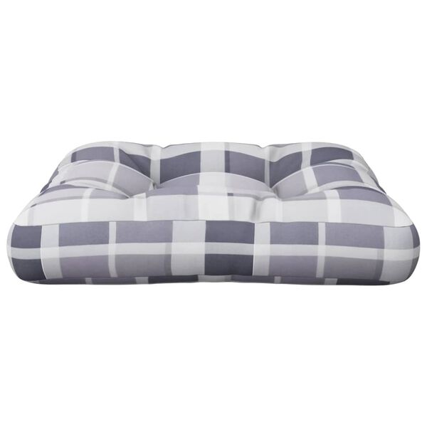 vidaXL Pallet Cushion Gray Check Pattern 100% Polyester Medium