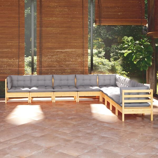 vidaXL Garden Lounge Set Grey Solid Pine Wood, Polyester Medium Modular