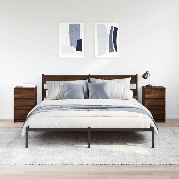 vidaXL Bedside Cabinet Set of 2 Brown Oak Engineered Wood Small