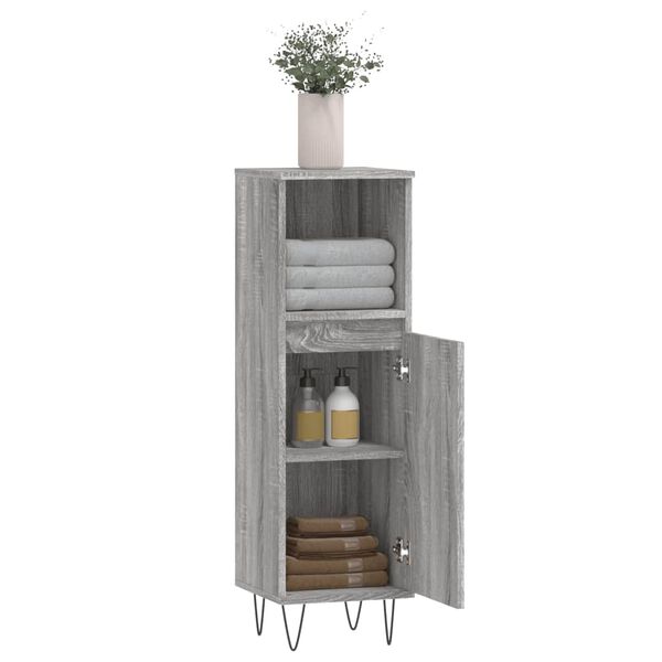 vidaXL Bathroom Cabinet Grey sonoma Engineered wood, iron Tall
