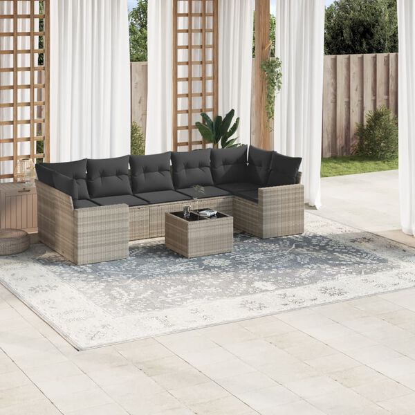 vidaXL Garden Sofa Set Set of 8 Light Grey PE Rattan Large