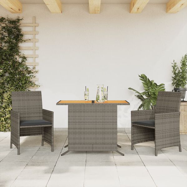 vidaXL Bistro Set Gray PE rattan, powder-coated steel, solid acacia wood