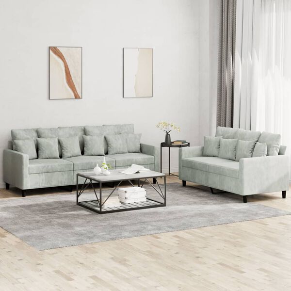 vidaXL Sofa Set Light grey Velvet, metal, textilene, plywood, foam