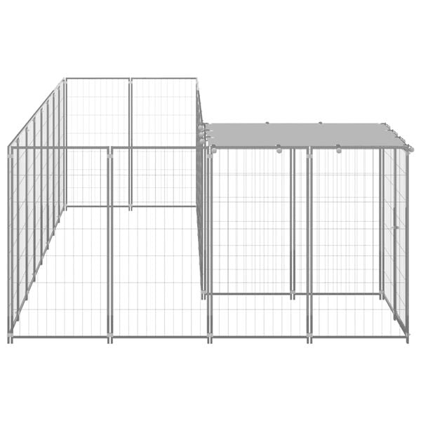vidaXL Dog Kennel Silver and Silver Grey Polyethylene, Powder-Coated Steel
