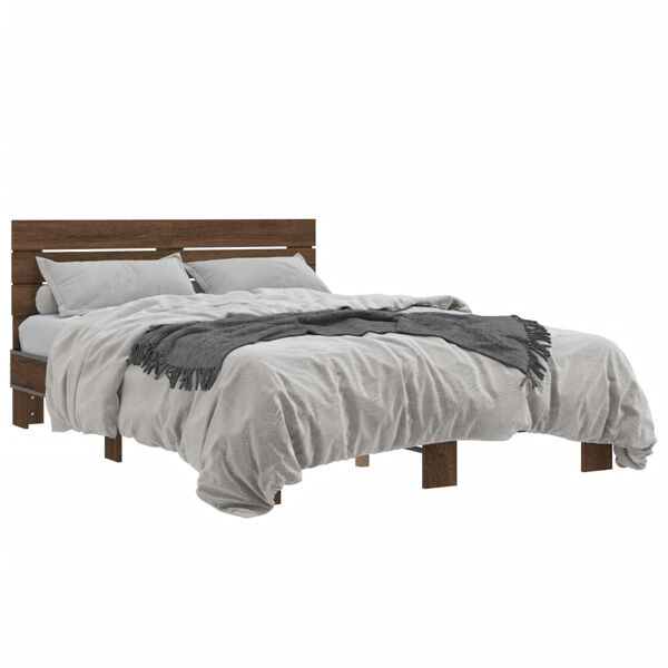 vidaXL Bed Frame Brown Oak Engineered Wood, Metal Full Durable