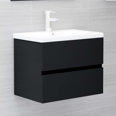 vidaXL 2 Piece Bathroom Furniture Set Black Chipboard