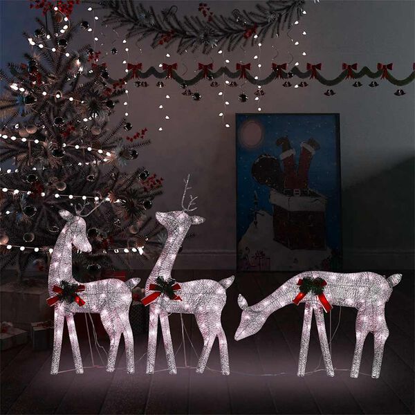 vidaXL Christmas Reindeer Family Set of 3 Gold Fabric, steel Large