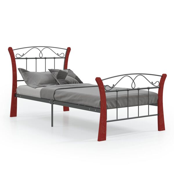 vidaXL Bed Frame Black Powder-coated metal, Solid Oak Wood Single