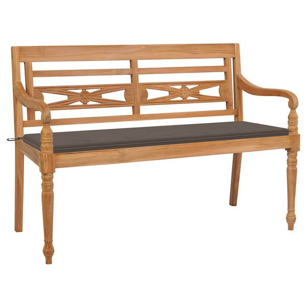 vidaXL Batavia Bench with Taupe Cushion 59" Solid Teak Wood