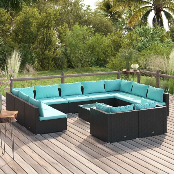 vidaXL Garden Lounge Set Black PE rattan Large Modular
