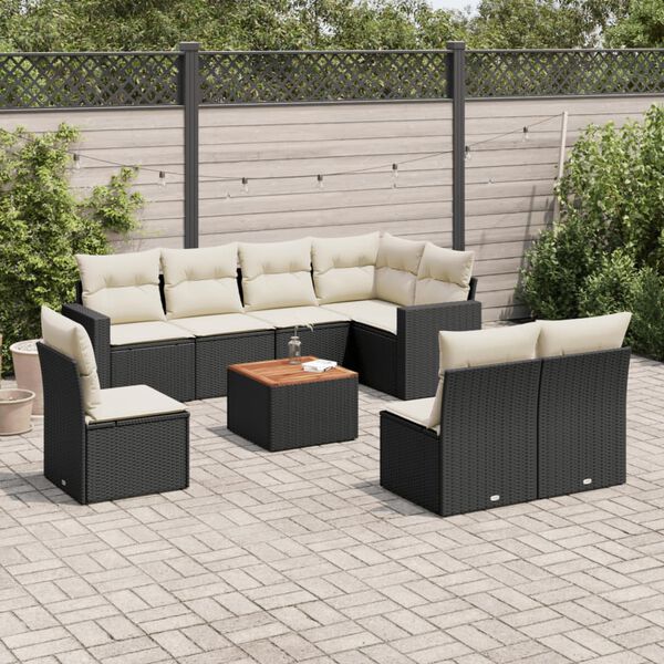 vidaXL Garden Sofa Set Black (rattan), Cream White (cushions)