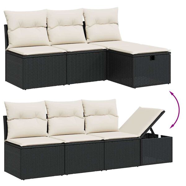 vidaXL Garden Sofa Set Black, Cream White PE Rattan Large Modular