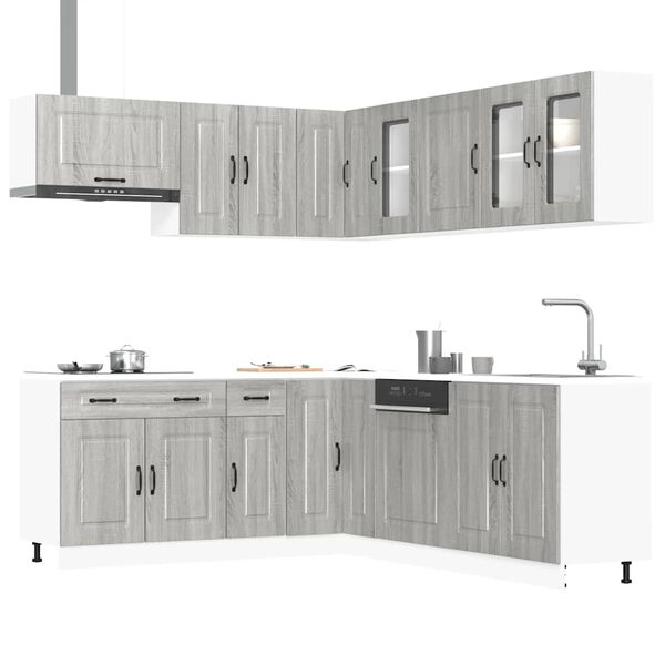 vidaXL Kitchen Cabinet Set Grey Sonoma Engineered wood and glass Medium