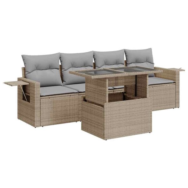 vidaXL Patio Sofa Set Beige PE Rattan Medium Adjustable Armrests
