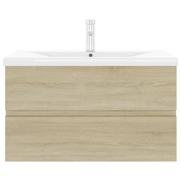 vidaXL Sink Cabinet With Basin Sonoma Oak, White Engineered Wood, Ceramic