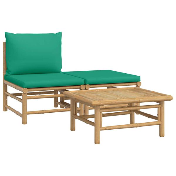 vidaXL Garden Lounge Set Natural bamboo and green Bamboo and polyester