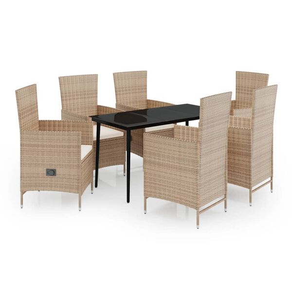 vidaXL Garden Dining Set Beige and black with cream white cushions