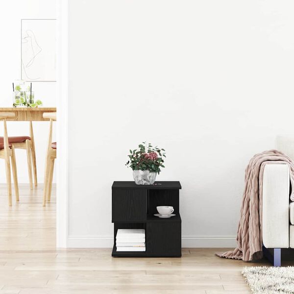 vidaXL Side Table with Shelf Black Oak 30 x 30 x 55 cm Engineered Wood