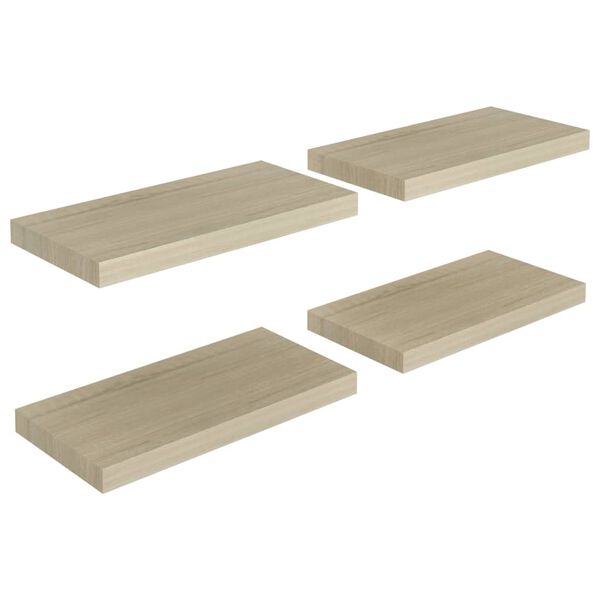 vidaXL Wall Shelf Set of 4 Oak Honeycomb MDF, Metal 19.7 x 9.1 x 1.5 in