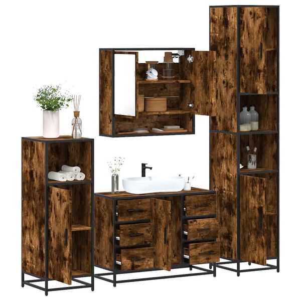 vidaXL Bathroom Furniture Set Smoked oak Engineered wood, metal Standard