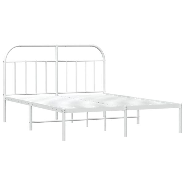 vidaXL Bed Frame White Powder-Coated Steel 55 x 75 in Bed Frame