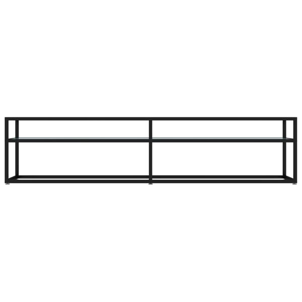 vidaXL TV Cabinet Black and White Marble Tempered Glass, Powder-Coated Steel