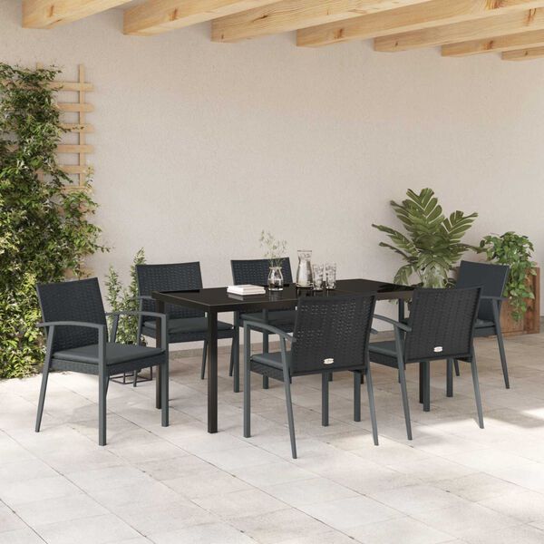 vidaXL Garden Dining Set 7 pcs Black and Grey PE Rattan